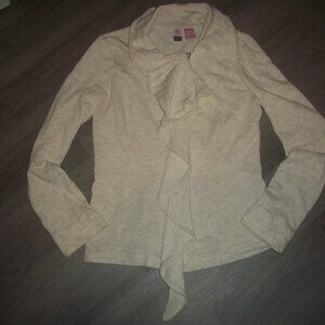 womens ruffled zip up sweater. Heather marled. size medium